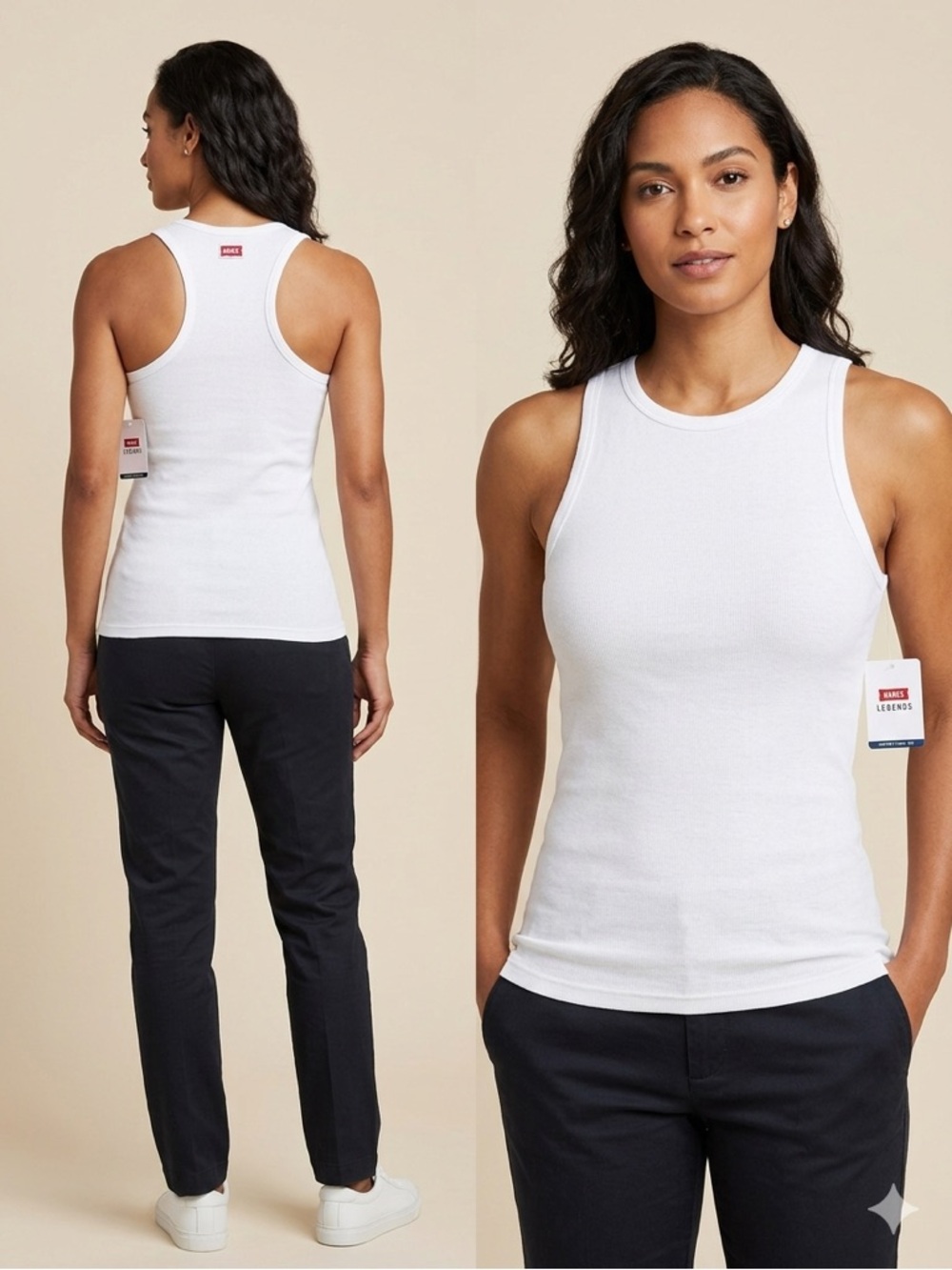 Hanes Women's White Ribbed Crewneck Tank Top with built in padding